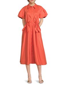 Платье-рубашка миди из хлопковой смеси с завязками на шнурке Tanya Taylor, цвет Guava