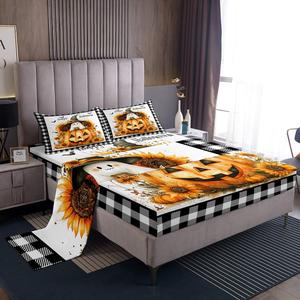 Erosebridal Комплект постельного белья Happy Halloween с принтом призраков, тыкв и летучих мышей в черно-белую клетку для детей и взрослых, Black Orange White