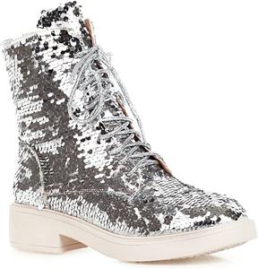 Женские блестящие ботинки YIYA с шнуровкой, пайетками и глубоким каблуком, с круглым носком и боковой молнией, блестящие ботильоны, Silver 2