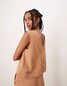 Топ с высоким воротом, застежкой на пуговицы сзади и разноцветными пуговицами в цвете «бежевый» Asos Design