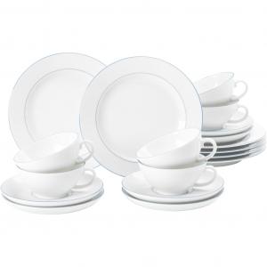 Сервиз для чая Чайный сервиз 18 предметов Sonate Blue Lines: чайные чашки, блюдца, тарелки, чайные чашки, блюдца, тарелки, белый, синий Seltmann Weiden, белый/синий