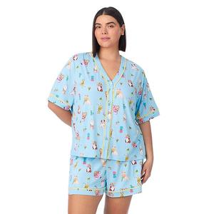Пижамный комплект Plus size с коротким рукавом и шортами Cuddl Duds, Blue Gardening Dogs