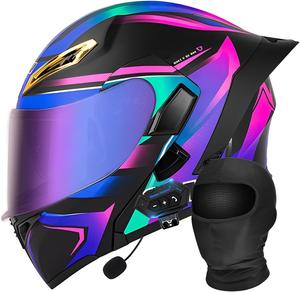 Шлем мотоциклетный модульный Gyufmgs Bluetooth, синий / розовый