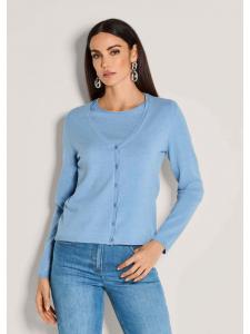 MADELEINE Простой кардиган в сочетании с коротким рукавом свитера дымчато-синего/меланжевого цвета