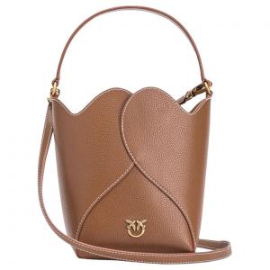 Сумка-ведро из зернистой кожи, сумка через плечо, кросс-боди, женская сумка шоколадного коричневого цвета PINKO