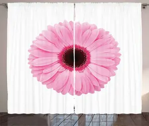 Розово-белая штора в деревенском стиле ABAKUHAUS с узором Герберы, для спальни, с присборенной лентой, петлями и крючками, 280 x 225 см, светло-розовый с белым Abakuhaus