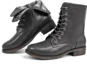 Женские полуботинки VJH Confort средней высоты с шнуровкой, военные боевые, невысокий каблук, с молнией, Grey A