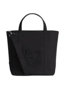 Маленькая сумка-тоут с изображением головы лисы Maison Kitsuné, черный