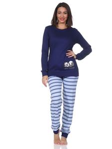 NORMANN Пижама из трикотажа с длинными рукавами, манжетами и анималистическим принтом, темно-синего цвета