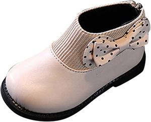 Детские шерстяные носочки-бутсы с рифленой текстурой и плюшевым бантиком, теплые вязаные снежные ботинки для холодной погоды, нескользящие, удобные короткие обувь Generic, White