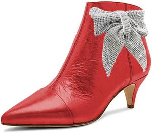 Женские стильные ботильоны XYD с низким каблуком-стилет и кристаллическим бантом сбоку, заостренные носки, на молнии, для платьев, Red