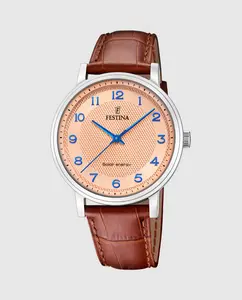 F20660/2 Солнечная энергия Коричневые кожаные мужские часы Festina, коричневый