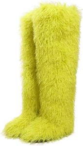 Женские сапоги ZDLJLY из искусственного меха, высокие до колена, пушистые зимние ботинки для девочек, теплые уличные меховые сапоги ZDLJYL, Yellow