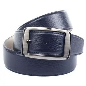 Кожаный ремень Anthoni Crown с черной металлической застежкой, синий