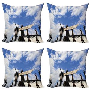 ABAKUHAUS Набор чехлов для подушек Magician (4 предмета), Школа Чародейства, Современная двусторонняя цифровая печать, 60 см x 60 см, Синий Белый