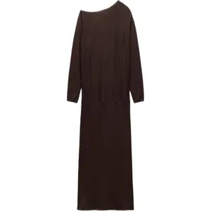 ZARA Женское длинное платье с длинными рукавами коричневого цвета