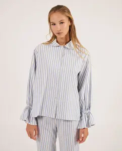 Женская пижамная футболка на пуговицах с полосатым принтом Bohodot, синий