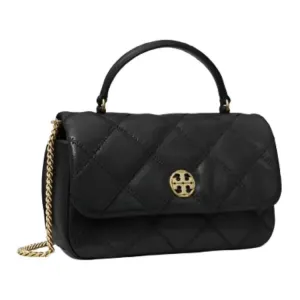 TORY BURCH Willa Diamond Quilting Shrunk Goatskin Crossbody Handbag Mini Women's Black