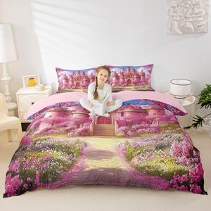 Erosebridal Романтический комплект постельного белья Girly Castle с розовыми цветами сакуры, Peach Pink