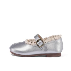 ABC DOUKIDS Противоскользящие износостойкие детские кожаные туфли для детей ABCdoukids, серебряный
