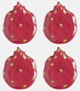 Набор керамических десертных тарелок "тропические фрукты питайя" 4 шт Bordallo Pinheiro, Multicolor