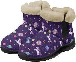 Женские зимние ботинки Jeiento Cute Salamander с цветочным узором, пушистые, на щиколотку, для походов, с противоскользящей подошвой, Rainbow Horse Planet