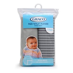 Комплект из 2 простыней Graco Pack 'n Play Playard на подгонке, цвет Stripes & Grey