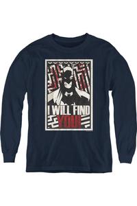 Футболка с длинным рукавом "Batman I Will Fnd You" для детей Gildan, темно-синий