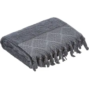 Полотенце для душа Provence Bohéme однотонное, стиль бохо, с выразительной каймой и бахромой Done., антрацит