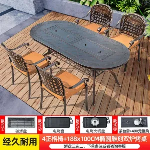 Комплект садовой мебели Green Water: 4 стула с решетчатой спинкой, стол с двойным грилем, 188х100 см, черный/оранжевый