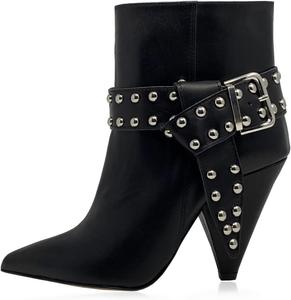 Женские модные ботильоны YDN с острым носком, заклепками, высокими конусообразными каблуками, ремешком с пряжкой, для вечеринок и повседневной носки, размеры 4-16 US, Black