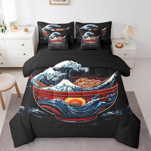 Erosebridal Комплект постельного белья Kids Ramen в японском стиле с тематикой еды, Blue Black