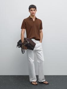 Свитер-Поло из 100% хлопка с косичной вязкой Massimo Dutti, оранжевый