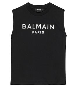 Топ из хлопкового джерси с логотипом Balmain, черный