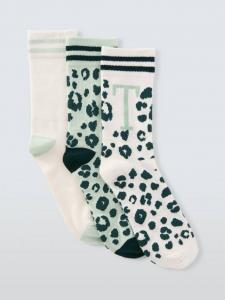 Носки до щиколотки с принтом звериного алфавита John Lewis, T, Pack of 3, Green