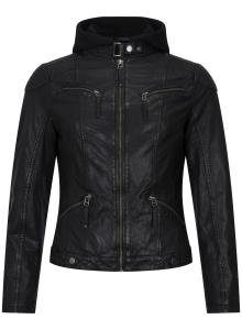 Кожаная куртка байкера с капюшоном TruClothing, черный