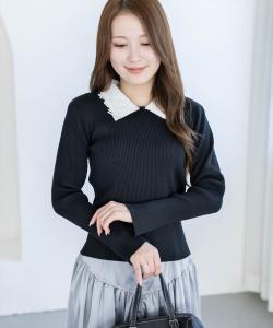 Вязаный топ с кружевным воротником <Новинка>