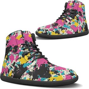 Женские ботинки без каблука зимой с широкой носочной частью, утепленные, для прогулок, уличные, противоскользящие, на щиколотку Pugasmiru, Ink Jet Colorful Pattern