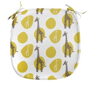 ABAKUHAUS Жираф Подушка для обеденного стула Сафари Графическая композиция Декоративная водонепроницаемая подушка с ремнями для кухонных сидений 40 см x 40 см Желтый Зеленый Темно-коричневый, белый