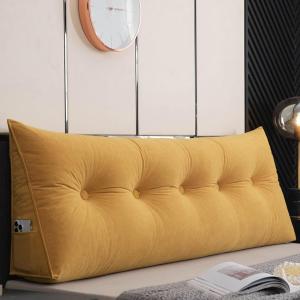 Большая подушка для изголовья кровати, большая треугольная подушка для чтения, подушка для отдыха в постели, подушка для поддержки спины в сидячем положении с боковыми карманами (цвет: желтый, размер: 80 см/31,5 дюйма) COZMAX, Yellow