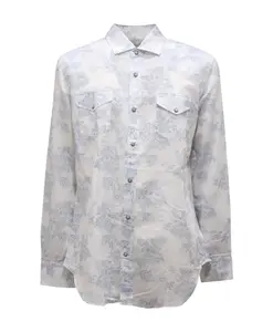 Рубашка из хлопка и льна Eleventy, синий