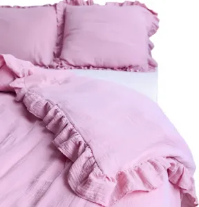 Комплект постельного белья из муслина с оборками: пододеяльник 140x200 см + наволочка 70x80 см, цвет бохо-розовый EDANTI