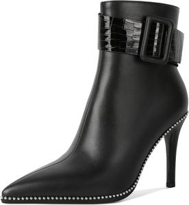 Женские ботильоны Mettesally с заостренным носком, высокие каблуки-стилет, украшенные бисером, на молнии, размер для женщин, осенние ботиночки, каблук 3,8 дюйма, Black