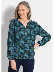 Блузка-рубашка, блузка с цветочным принтом и V-образным вырезом в цвете петролеум/с узором GOLDNER