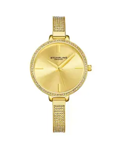 Женские кварцевые часы с кристаллами на безеле и браслете Stuhrling, золотой