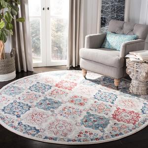 Ковер SAFAVIEH, 201 x 201 см, Brentwood Collection круглый cream/blue BNT815A цветочный узор состаренный устойчивый к выцветанию для столовой, прихожей, гостиной, спальни