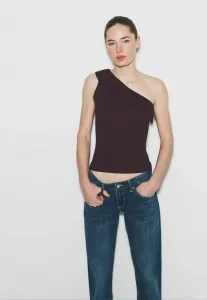 Комплект из 2 тонких топов с оборками на одно плечо The Set, Black Plum