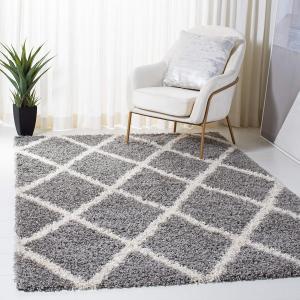 Ковер SAFAVIEH, 275 x 366 см, Venus Shag Collection - Grey & Ivory, узор Trellis, без линьки и простой в уходе, идеален для помещений с высокой проходимостью в гостиной, спальне (VNS681J)