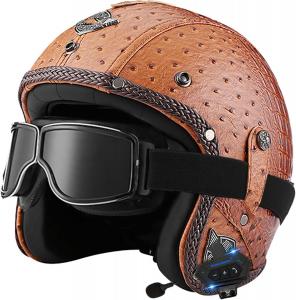 Шлем кожаный stdpcxz Bluetooth с декором, коричневый