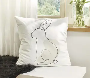 Наволочка для подушки "Модерн" с кроликом, 45х45 см, белая, мягкая, бархатистая, пасхальная наволочка, наволочка для подушки, декоративная наволочка Dekoleidenschaft